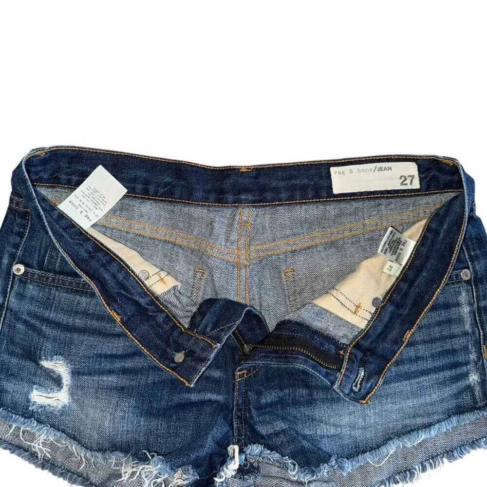 Rag & Bone Cut Off Shorts Womens 27 Blue Wales Distressed Cotton Denim Jorts